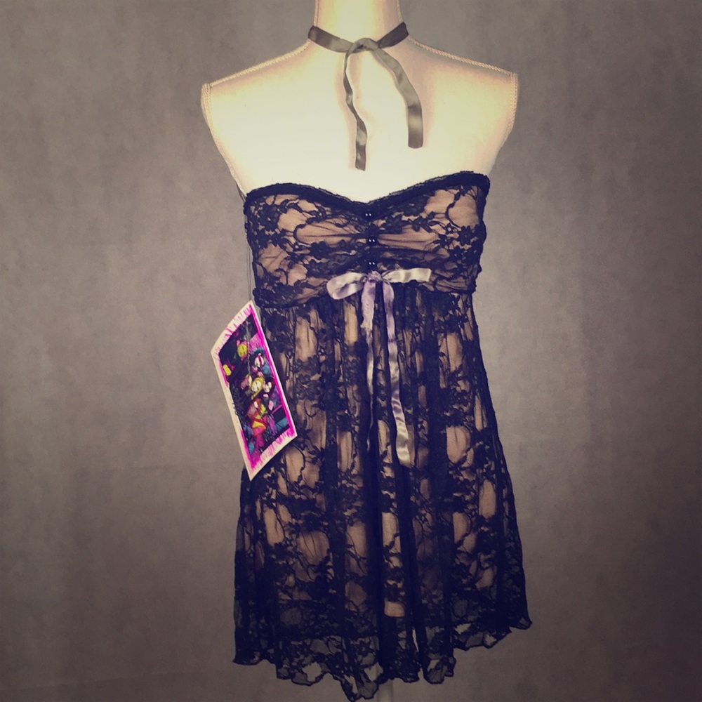 Vintage 90s Goth grunge black lace babydoll dress